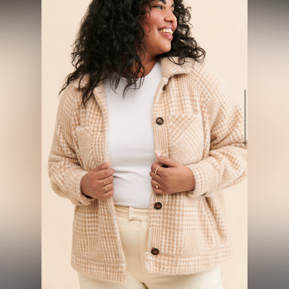 Greylin Houndstooth Shirt Jacket, neutral color, 2X